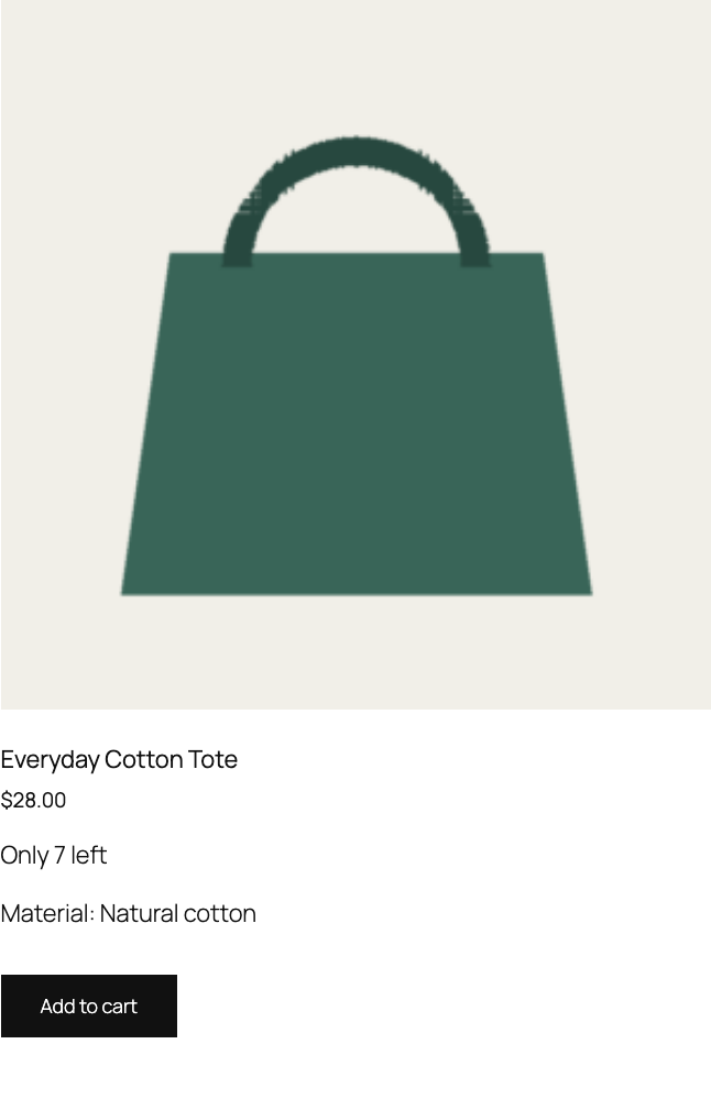 Classic WooCommerce product card showing Material Natural cotton