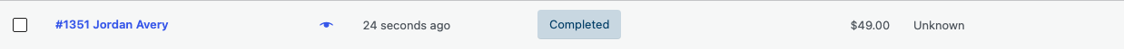 WooCommerce order list showing a paid virtual order with the Completed status seconds after payment