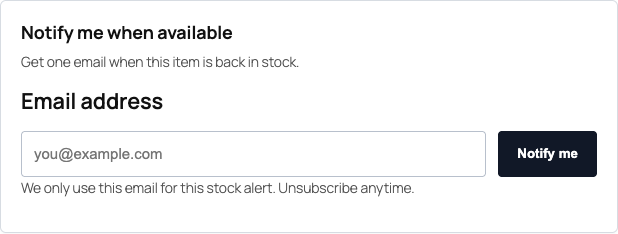 StoreFixKit back-in-stock email form on a product page