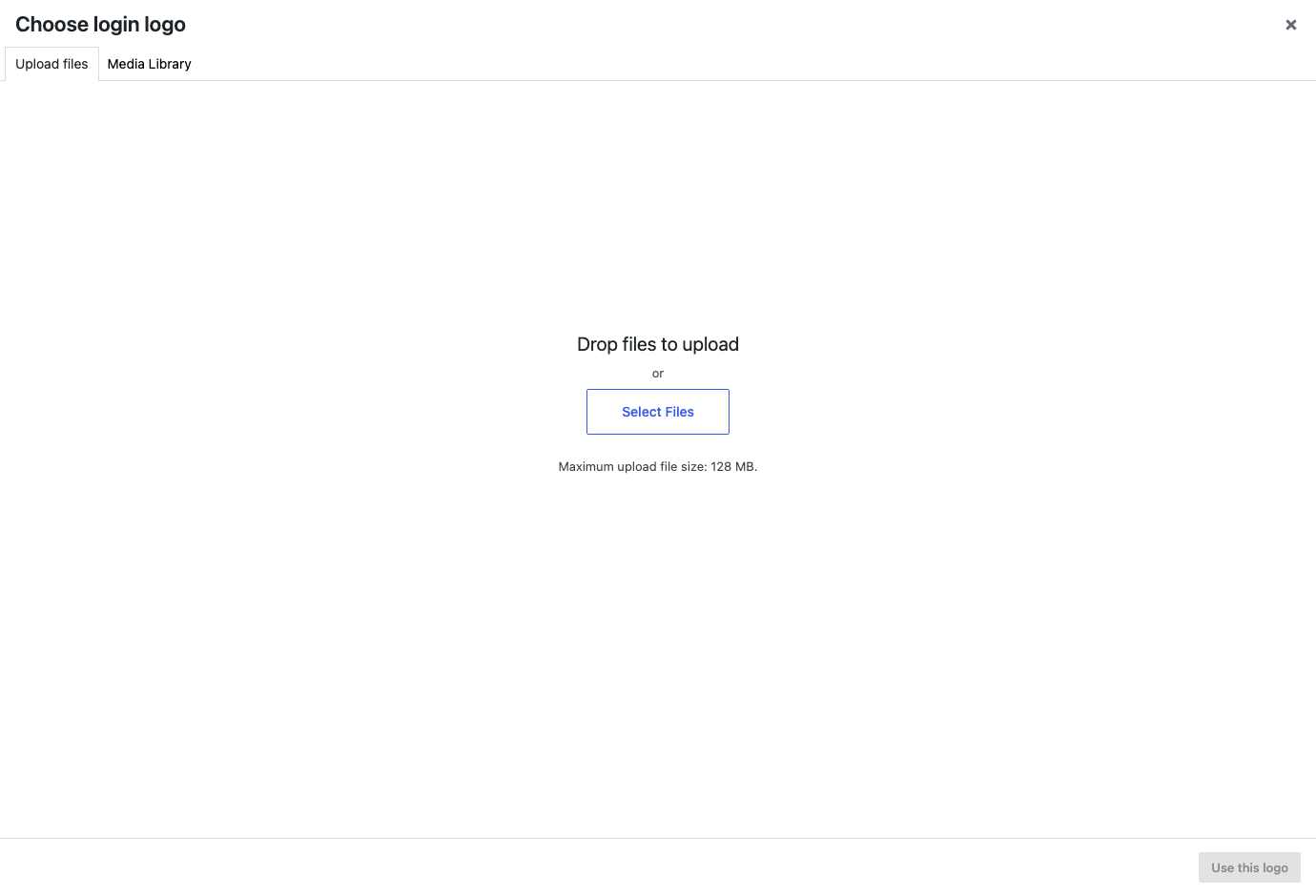 WordPress Media Library modal used to select the login logo