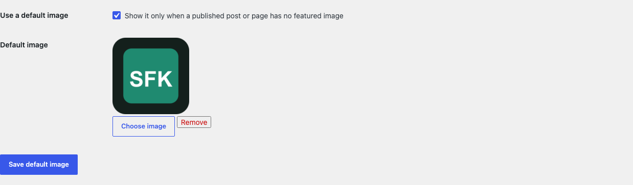 Default Featured Image settings with an enabled local fallback image