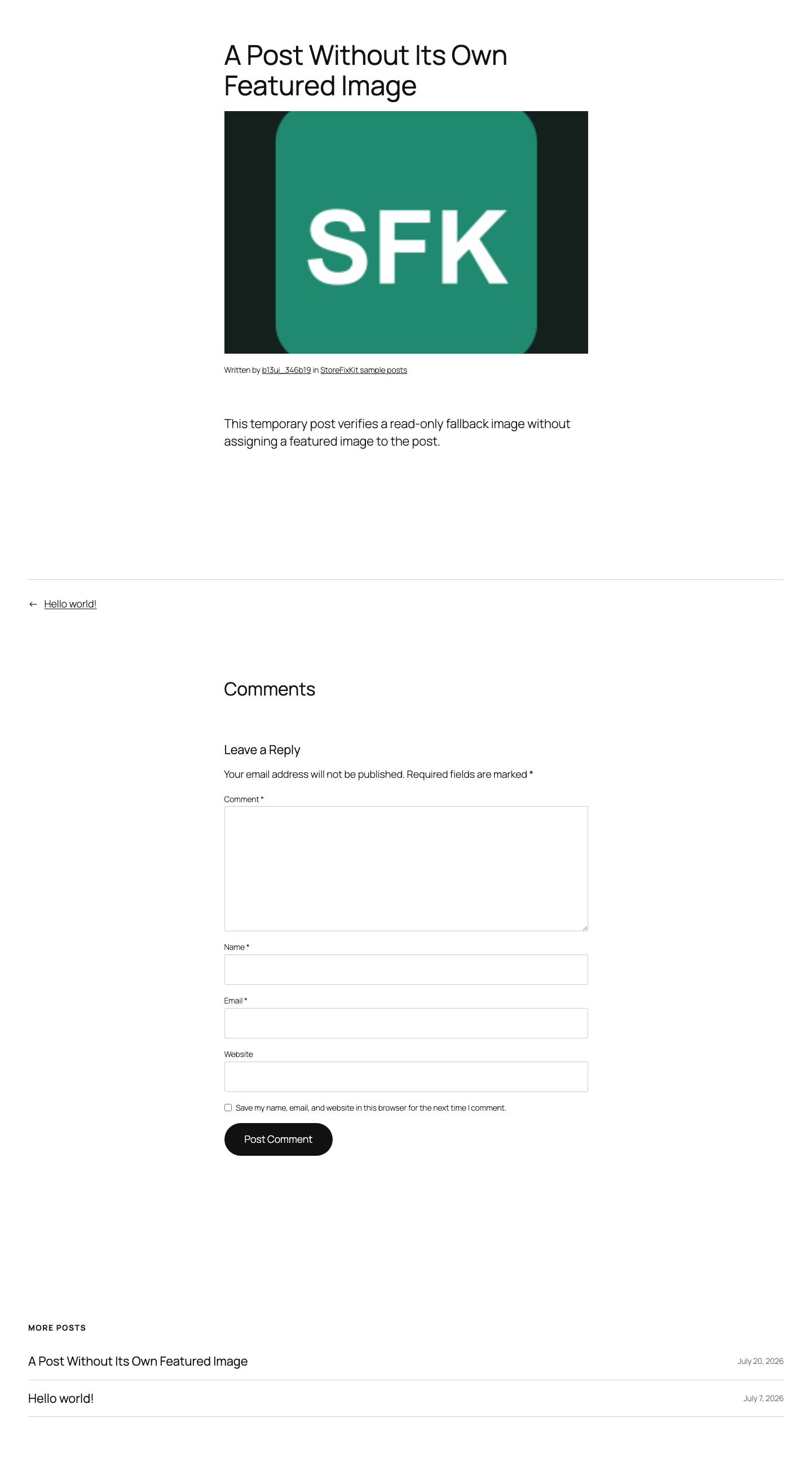 Desktop WordPress post displaying a fallback featured image above its content