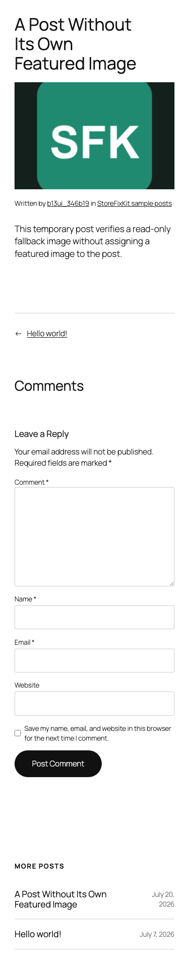 Mobile WordPress post displaying its fallback featured image without overflow