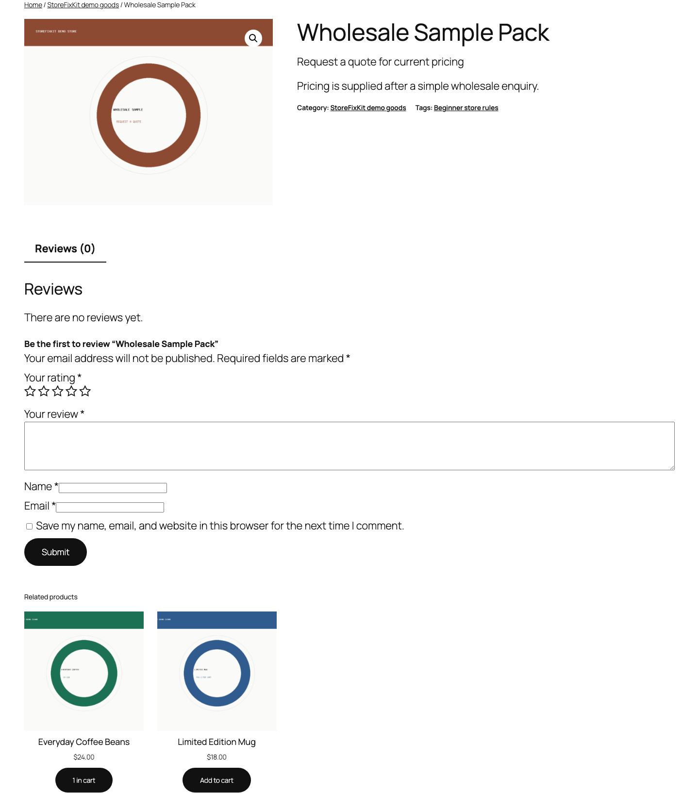 WooCommerce product page showing Contact us for price instead of a product price and no add-to-cart button