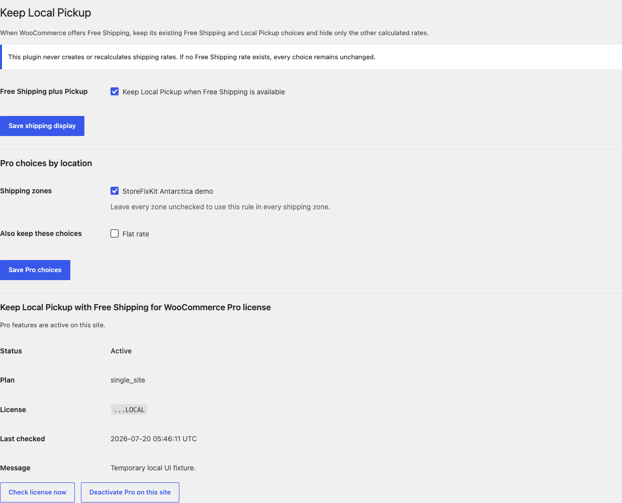 Keep Local Pickup settings with the Free Shipping plus Pickup switch enabled