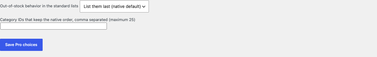 Out of Stock Last Pro choices for native-order category exceptions and hide mode
