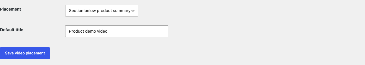 Product Demo Video Pro settings with section or tab placement and default title