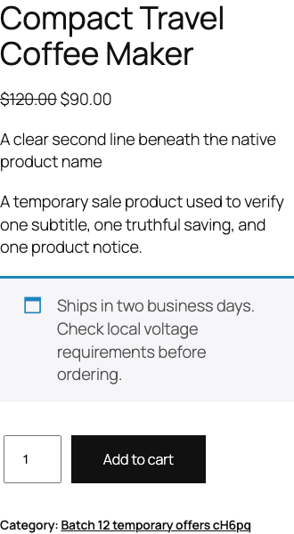 Mobile WooCommerce product page with a wrapped product subtitle