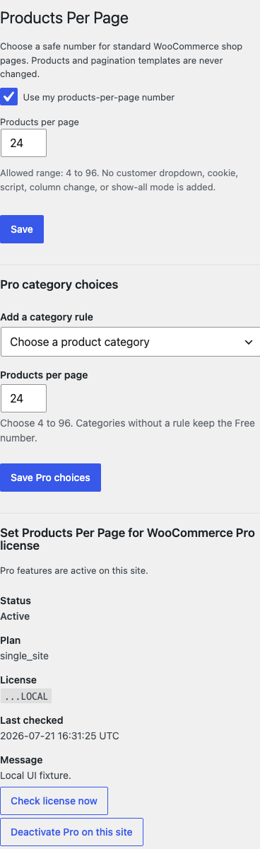Products Per Page settings at a mobile viewport