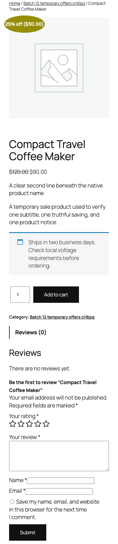 Mobile WooCommerce product page with a fully visible compact sale-savings badge