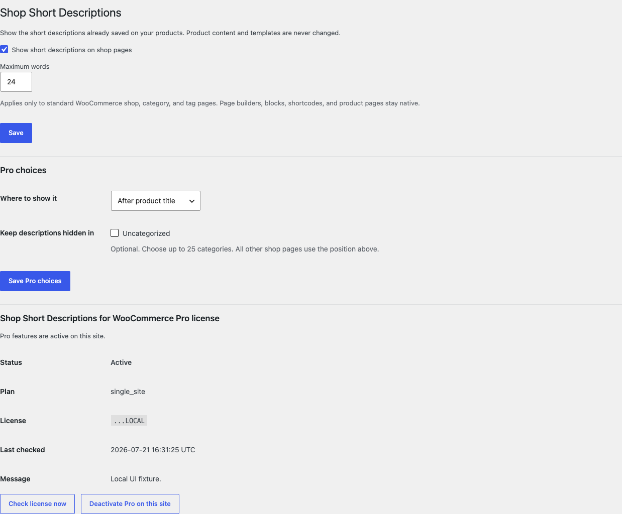 Shop Short Descriptions settings with the feature enabled and a bounded word limit