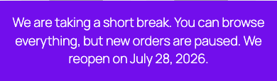Mobile store notice wrapping the pause message and the July 28, 2026 return date onto three readable lines