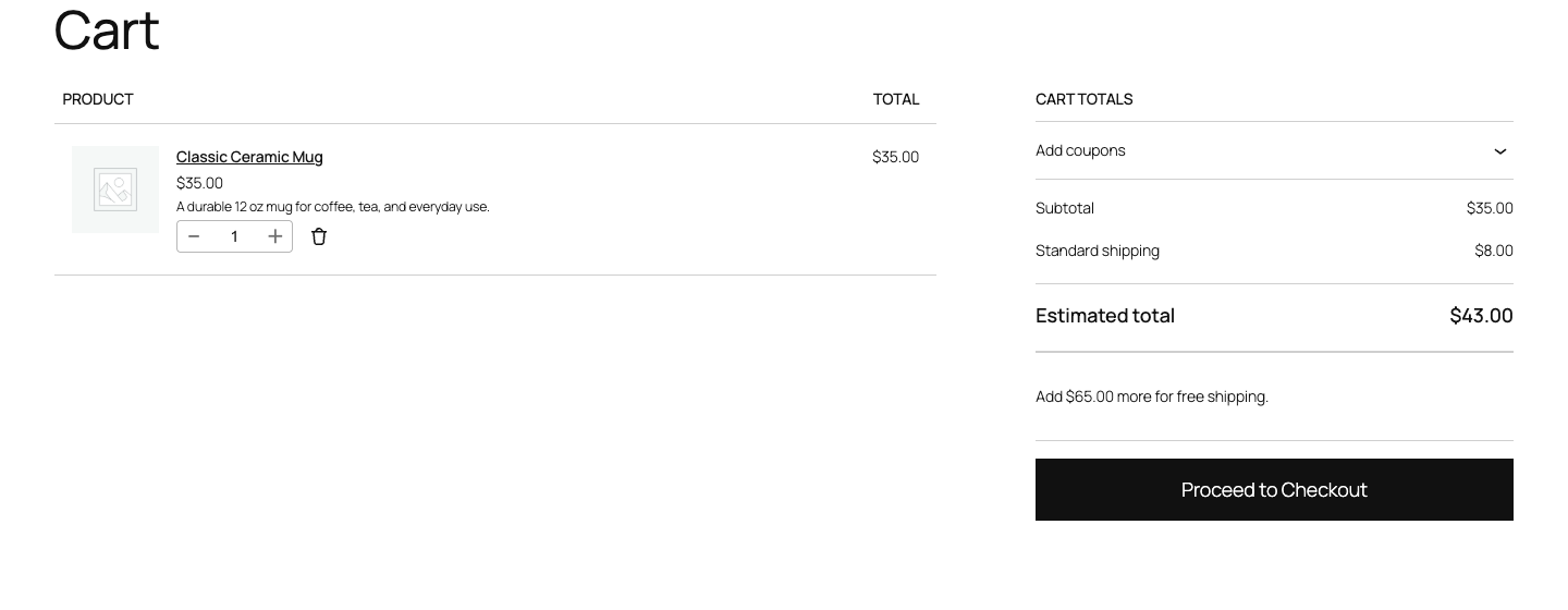 WooCommerce Cart Block showing the amount remaining for free shipping