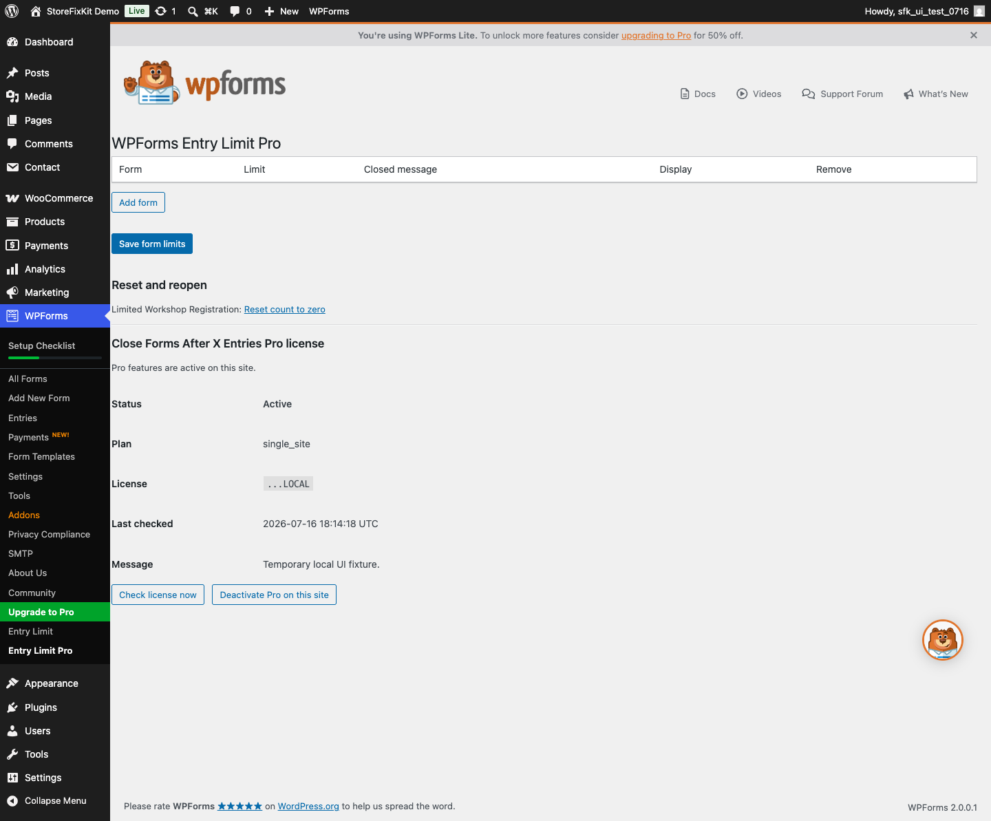 Close Forms After X Entries Pro settings with multiple form limits and reset controls